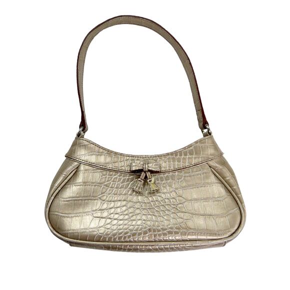 Y2k Vintage Liz Claiborne Gold Leather Baguette Bag Mini Bag - Picture 1 of 5